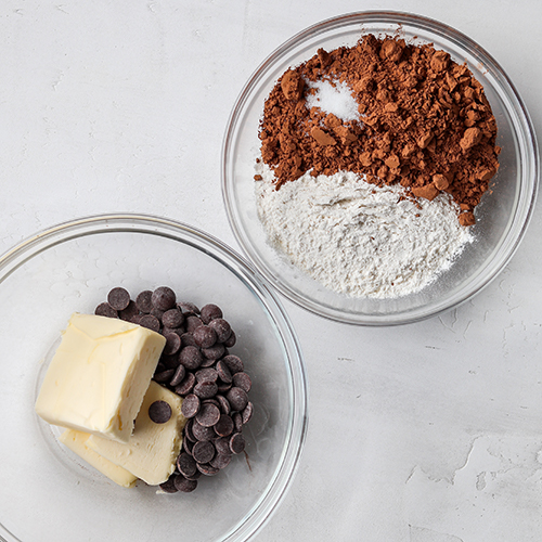 Ingredients for one bowl fudgy brownies