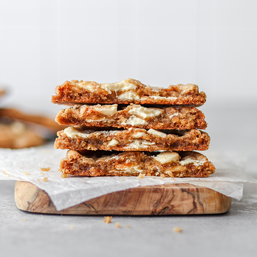 Toffee cookies stacked on top of each other