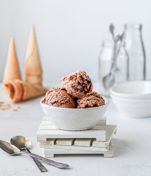 Scoops of no churn nutella ice cream in a bowl