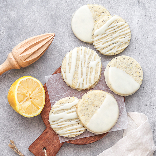 Lemon shortbread on a chopping board