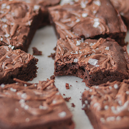 Small batch nutella brownies with bite taken out of it