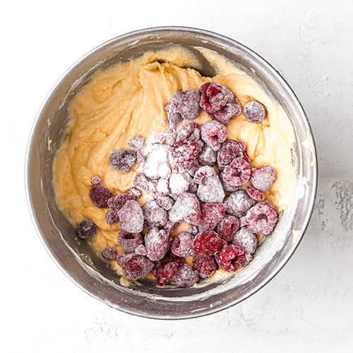 Raspberries added to the pound cake batter