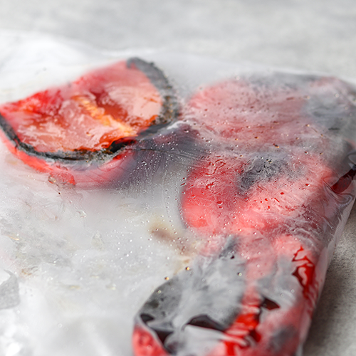 Roasted red peppers in ziplock bag